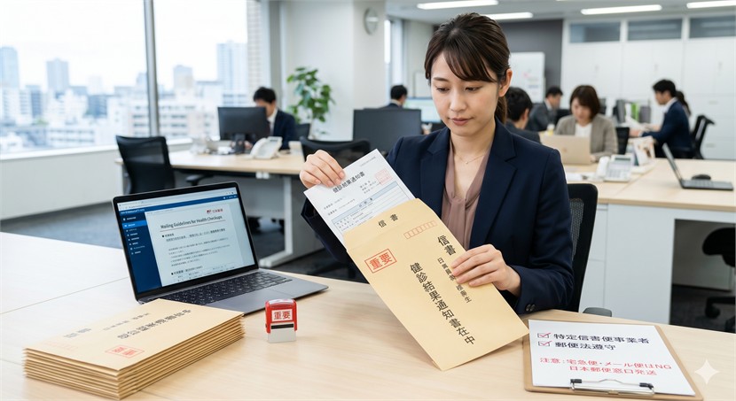 健診結果の郵送と信書のイメージ