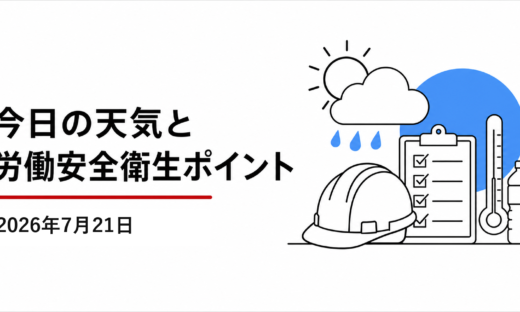 2026年7月21日（火）の全国主要都市の天気と労働安全衛生ポイントのアイキャッチ画像。